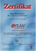 Zertifikat zum eplan certified engineer durch EPLAN Software und Service